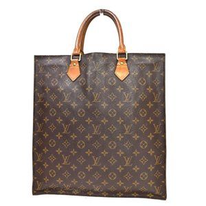 LOUIS VUITTON Logo Sac Plat Hand Tote Bag Monogram Leather Brown M51140 33MQ402